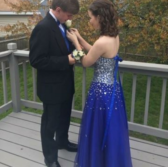 Royal Blue Strapless Prom Dress - Picture 6 of 7